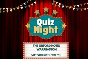 A digital banner for Quiz Night at The Orford Hotel.